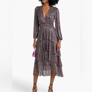 Maje Shimmering Silver Long Sleeve Dress